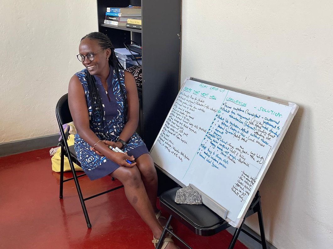 Miss Sue-Ellen, educational coordinator teaching English and how to speak in public